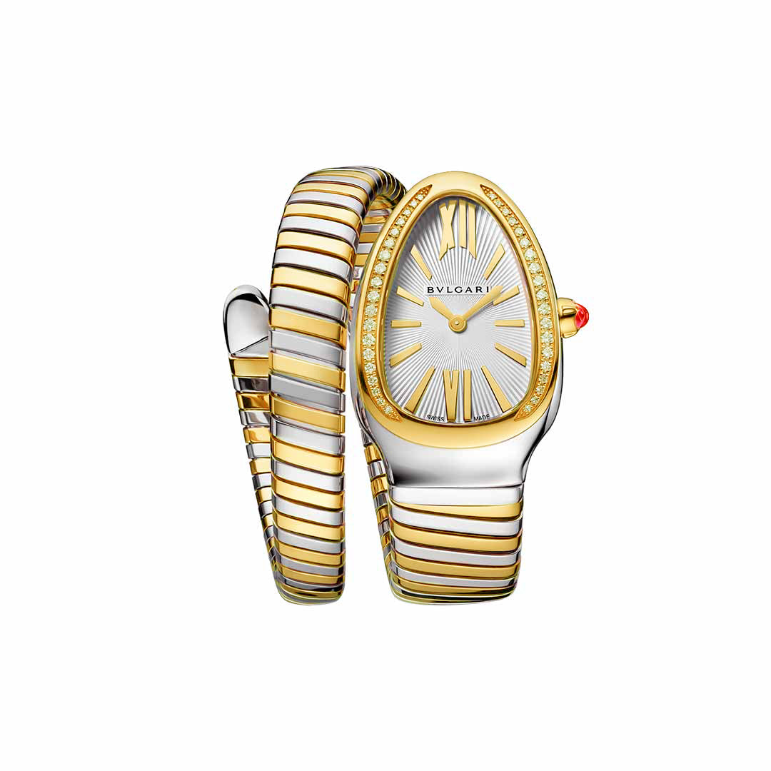 Pack couple Bvlgari Serpenti Silver white sertie et Cartier santos